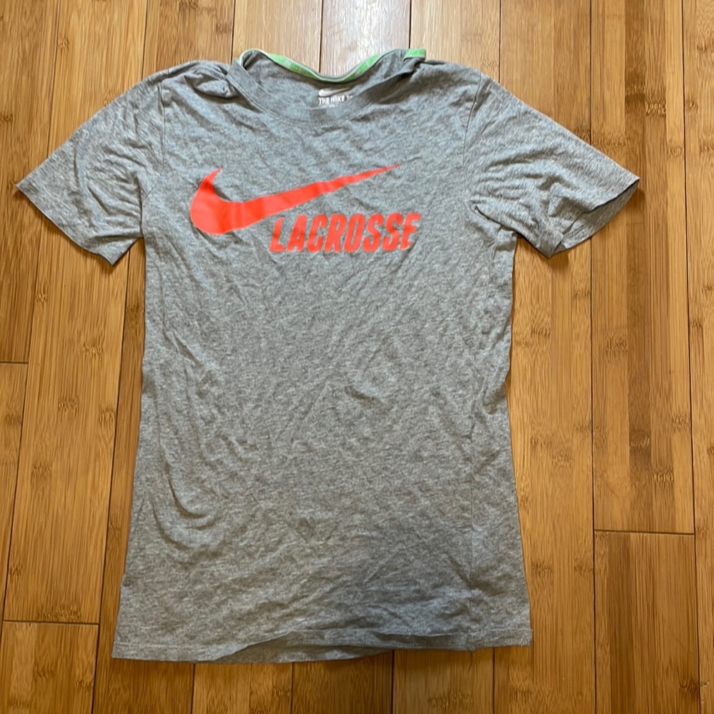 Grey Nike Lacrosse shirt with Orange lettering